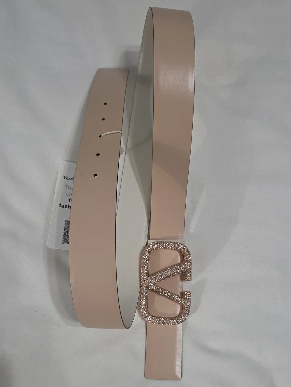 Valentino Garavani Cream White Belt with Rose Gold Sparkle Buckle